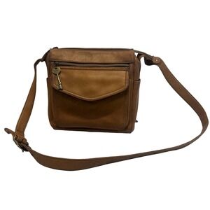 Fossil Brown Leather Crossbody Bag Key Charm Flap Pocket